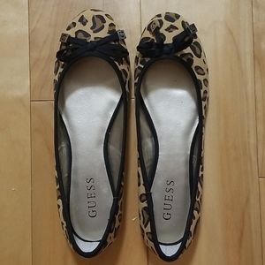 New Guess Brown Leopard Print Bow Flats Shoes 7M